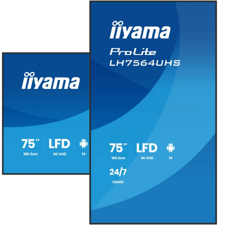 iiyama ProLite LH7564UHS-B1AG - 75" Diagonal Class (74.5" viewable) LED-backlit LCD display - digital signage - with built-in SoC media player - 4K UHD (2160p) 3840 x 2160 - black bezel with matte finish - 4