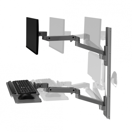 Ergotron LX Pro - Mounting kit (2 arms, 2 extensions, keyboard tray, slide-out mouse tray, mouse holder, 2 wall mount bases, wall track 34", wall bracket, 2 cable channels, monitor pivot, keyboard pivot) - for LCD display  /  PC equipment - aluminium - dark grey - screen size: up to 34" - 3