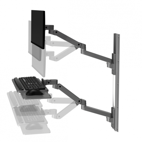 Ergotron LX Pro - Mounting kit (2 arms, 2 extensions, keyboard tray, slide-out mouse tray, mouse holder, 2 wall mount bases, wall track 34", wall bracket, 2 cable channels, monitor pivot, keyboard pivot) - for LCD display  /  PC equipment - aluminium - dark grey - screen size: up to 34" - 4