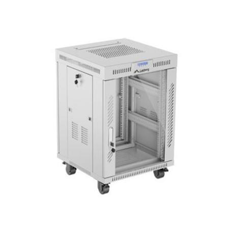 Lanberg FF01 series V2 - Rack cabinet - 600x600, flat pack, glass door, LCD - with LCD screen, thermostat - free-standing - grey, RAL 7035 - 15U - 19" - 0
