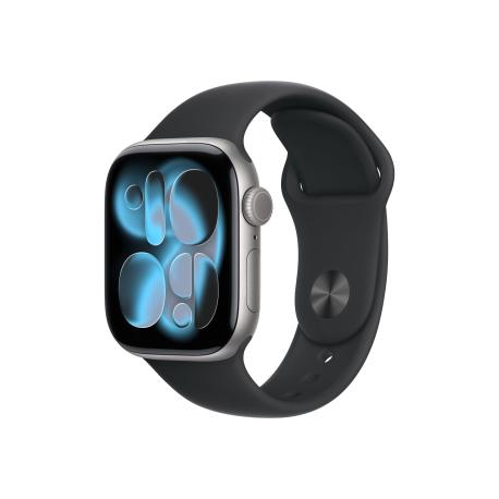 Apple Watch Series 11 (GPS) - 42 mm - space grey aluminium - smart watch with sport band - fluoroelastomer - black - band size: S/M - 64 GB - Wi-Fi 4, UWB, Bluetooth - 30.3 g - 0