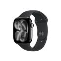 Apple Watch Series 11 (GPS + Cellular) - 46 mm - jet black aluminium - smart watch with sport band - fluoroelastomer - black - band size: S/M - 64 GB - LTE, Wi-Fi 4, UWB, Bluetooth - 5G - 36.9 g