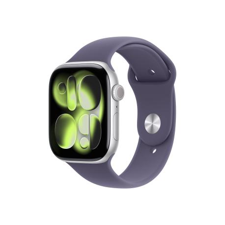 Apple Watch Series 11 (GPS + Cellular) - 46 mm - silver aluminium - smart watch with sport band - fluoroelastomer - purple fog - band size: M/L - 64 GB - Wi-Fi 4, UWB, Bluetooth - 5G - 37.8 g - 0