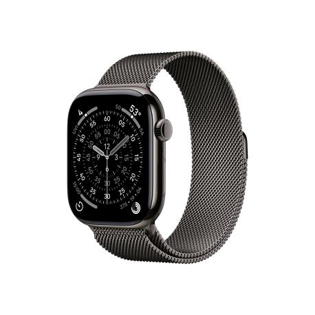 Apple Watch Series 11 (GPS + Cellular) - 46 mm - slate titanium - smart watch with milanese loop - stainless steel mesh - slate - band size: M/L - 64 GB - LTE, Wi-Fi 4, UWB, Bluetooth - 5G - 43.1 g - 0