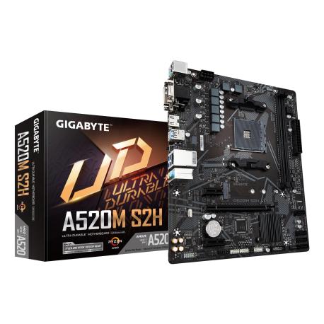 Gigabyte A520M S2H - 1.0 - motherboard - micro ATX - Socket AM4 - AMD A520 Chipset - USB 3.2 Gen 1 - Gigabit LAN - onboard graphics (CPU required) - HD Audio (8-channel) - 0
