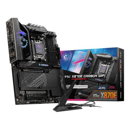 MSI MPG X870E CARBON WIFI - Motherboard - ATX - Socket AM5 - AMD X870E Chipset - USB 3.2 Gen 2, USB4, USB-C 3.2 Gen 2x2, USB 3.2 Gen 1 - 2.5 Gigabit LAN, 5 Gigabit Ethernet, Wi-Fi 7 - onboard graphics (CPU required) - HD Audio (8-channel) - 1