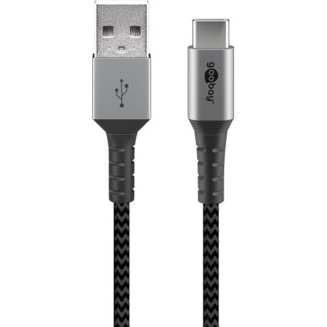 goobay - USB cable - USB-C (M) to USB (M) - USB 2.0 - DC 5 V - 3 A - 1 m - black / silver - 0