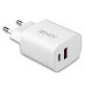 Lindy - Power adapter - 20 Watt - 3 A - PD 3.0 - 2 output connectors (USB, 24 pin USB-C) - white