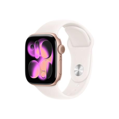 Apple Watch Series 11 (GPS + Cellular) - 42 mm - rose gold aluminium - smart watch with sport band - fluoroelastomer - light blush - band size: M/L - 64 GB - Wi-Fi 4, UWB, Bluetooth - 5G - 30.3 g - 0