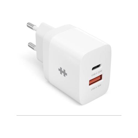 HyperJuice - Power adapter - 20 Watt - PD - 2 output connectors (USB, 24 pin USB-C) - white - Europe - 5