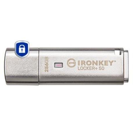 Kingston IronKey Locker+ 50 - USB flash drive - encrypted - 256 GB - USB 3.2 Gen 1 - TAA Compliant - 7