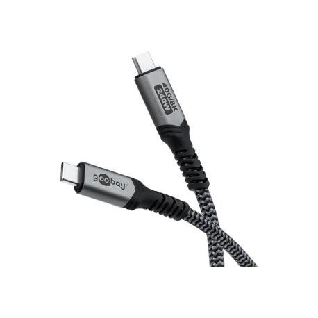 goobay - USB cable - 24 pin USB-C (M) to 24 pin USB-C (M) - USB4 - 50 cm - 4K60Hz (3840 x 2160) support, 8K60Hz (7680 x 4320) support, USB Power Delivery (240W), up to 40 Gbps data transfer rate - grey, black - 0