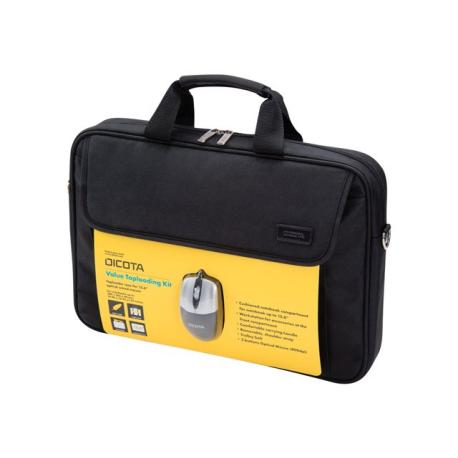 DICOTA Toploader Laptop Bag 15.6 & Mouse Bundle - Notebook carrying case - 15.6" - with optical USB mouse - 0