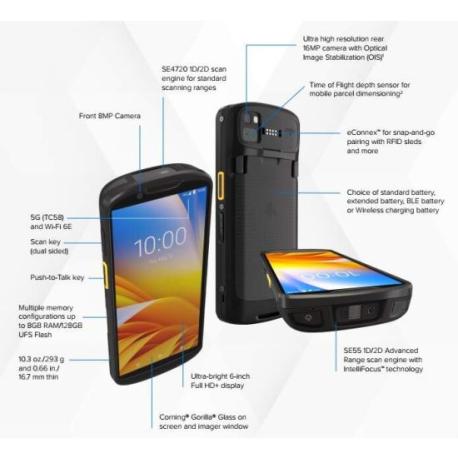 Mobile computer TC58E / WAN / 6.0” display / WiFi 6E / 5G / 8GB RAM /128GB ROM / SE55 Imager / 8 MP FFCC / 16MP RFC / Warm Swap  - 1