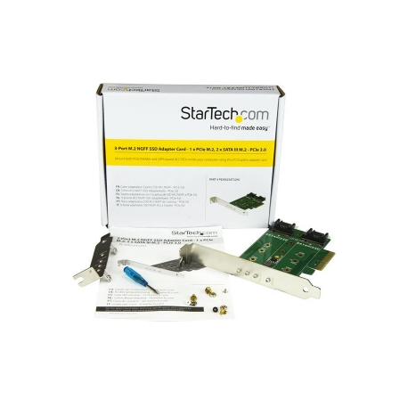 StarTech.com 3-port M.2 SSD (NGFF) Adapter Card - Supports 1x PCIe (NVMe) M.2 SSD, 2x SATA III M.2 SSDs - PCIe 3.0 Adapter (PEXM2SAT32N1) - Interface adapter - M.2 - M.2 Card  /  SATA 6Gb / s - PCIe 3.0 - 10