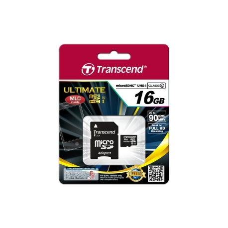 Transcend Ultimate - Flash memory card - 16 GB - UHS Class 1 / Class10 - 600x - microSDHC UHS-I - 1