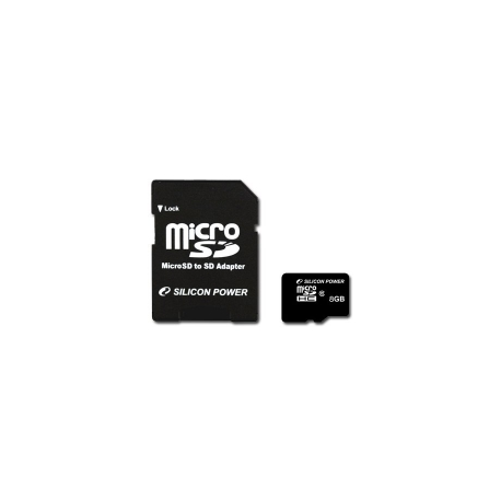 SILICON POWER - Flash memory card (microSDHC to SD adapter included) - 8 GB - Class 10 - microSDHC - 0