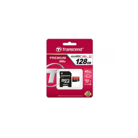 Transcend Premium - Flash memory card (microSDXC to SD adapter included) - 128 GB - UHS Class 1 / Class10 - 300x - microSDXC - 0