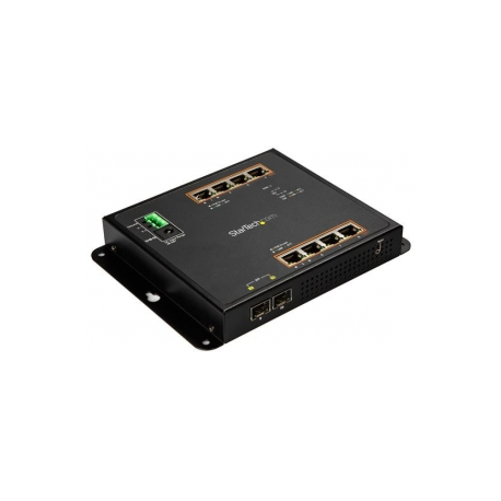 StarTech.com Industrial 8 Port Gigabit PoE+ Switch with 2 SFP MSA Slots, 30W, Layer / L2 Switch Hardened GbE Managed, Rugged High Power Gigabit Ethernet Network Switch IP-30 / -40 C to 75 C - Managed Network Switch (IES101GP2SFW) - Switch - Managed - 8 x 10 / 100 / 1000 (PoE+) + 2 x SFP - DIN rail mountable, wall-mountable - PoE+ (200 W) - for P / N: GLCLHSMDSTTA, GLCSXMMDST, GLCSXMMDSTT, GLCTEST, MASFP1GBTXST, SFP1GELXST - 0