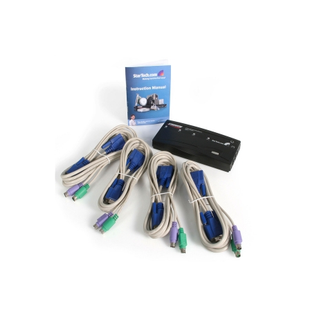 StarTech.com 4 Port Black PS / 2 KVM Switch Kit with Cables - 4 Port PS2 KVM Switch - KVM Switch with Cables - VGA KVM Switch (SV411K) - KVM switch - 4 x KVM port(s) - 1 local user - desktop - for P / N: SVECON6 - 6