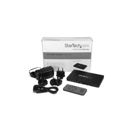 StarTech.com 4 Port HDMI Switch - 4K 30Hz - Aluminum Housing and MHL Support - 4x1 HDMI Switcher Box - 4K HDMI Selector Switch with Remote (VS421HD4K) - Video / audio switch - 4 x HDMI - desktop - AC 100 / 230 V - for P / N: SVA5M3NEUA - 2