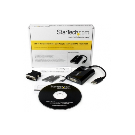 StarTech.com USB to DVI Adapter - 1920x1200 - External Video & Graphics Card - Dual Monitor Display Adapter Cable - Supports Mac & Windows (USB2DVIPRO2) - USB  /  DVI adapter - USB (M) to DVI-I (F) - USB 2.0 - 27 m - 1920 x 1200 (WUXGA) support - black - for P / N: DVIDDMM10, DVIDDMM6, DVIDSMM10, DVIMM6, DVISPL1DD, HDDVIMM3, HDMIDVIMM10, HDMIDVIMM6 - 3