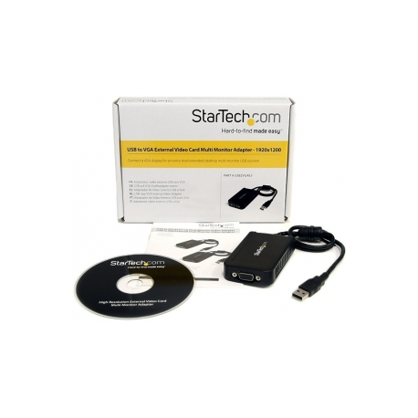 StarTech.com USB to VGA Adapter - 1920x1200 - External Video & Graphics Card - Dual Monitor Display Adapter - Supports Windows (USB2VGAE3) - USB / VGA adapter - TAA Compliant - USB (M) to HD-15 (VGA) (F) - USB 2.0 - 50 cm - 1920 x 1200 (WUXGA) support - grey - for P / N: MXT101MM - 3