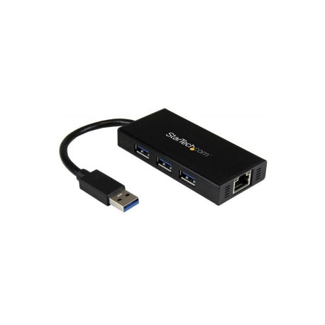 StarTech.com USB 3.0 Hub with Gigabit Ethernet Adapter - 3 Port - NIC - USB Network / LAN Adapter - Windows & Mac Compatible (ST3300GU3B) - Hub - 3 x SuperSpeed USB 3.0 + 1 x 10 / 100 / 1000 - desktop - for P / N: PEXUSB3S2EI, PEXUSB3S42, PEXUSB3S7, SVA5H2NEUA - 5