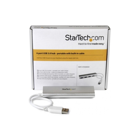 StarTech.com 4 Port Portable USB 3.0 Hub with Built-in Cable - Aluminum and Compact USB Hub (ST43004UA) - Hub - 4 x SuperSpeed USB 3.0 - 5