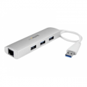 StarTech.com 3-Port USB 3.0 Hub with Gigabit Ethernet - Up to 5Gbps - Portable USB Port Expander with Built-in Cable (ST3300G3UA) - Hub - 3 x SuperSpeed USB 3.0 + 1 x 10 / 100 / 1000