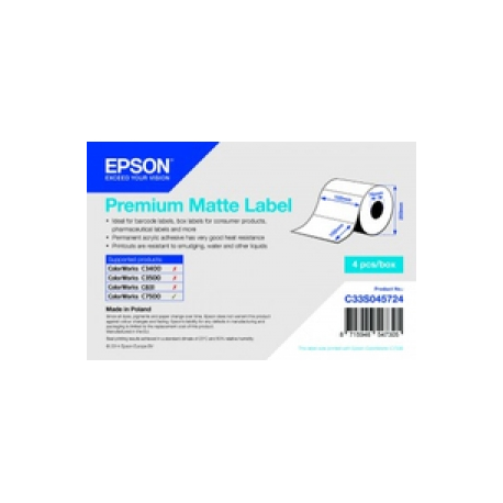 Epson Premium - Matte - permanent acrylic adhesive - 102 x 51 mm 9240 label(s) (4 roll(s) x 2310) die cut labels - for ColorWorks C7500, C7500G, CW-C6000Ae, CW-C6000Pe, TM-C7500 - 0