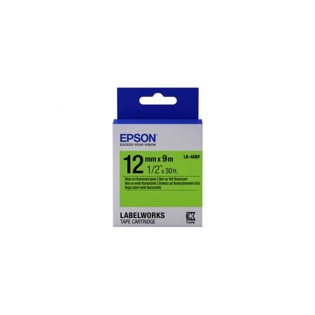 Epson LabelWorks LK-4GBF - Black on green - Roll (1.2 cm x 9 m) 1 cassette(s) label tape - for LabelWorks LW-1000, 300, 400, 600, 700, 900, K400, Z5000, Z5010, Z700, Z710, Z900 - 1