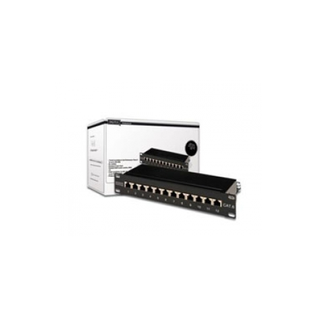 DIGITUS DN-91612S - Patch panel - CAT 6 - RJ-45 X 12 - black, RAL 9005 - 1U - 0